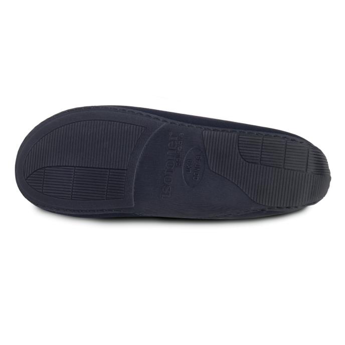 Isotoner Mens Textured Moccasin Slipper With Striped Lining Navy Extra Image 5